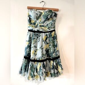 Elizabeth & James Silk Strapless Floral Dress